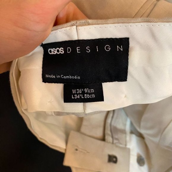 ASOS DESIGN skinny linen mix suit pants in stone (tan color) - Picture 7 of 11